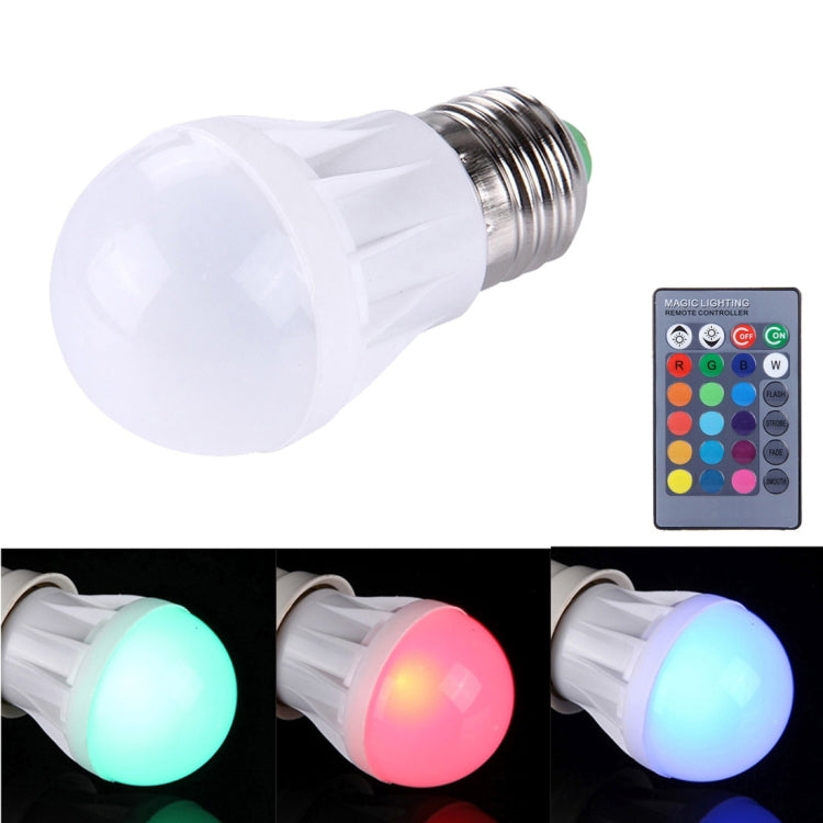 3W RGB LED Light Bulb , B50 E27 300-350LM with Remote Control, AC 85-265V