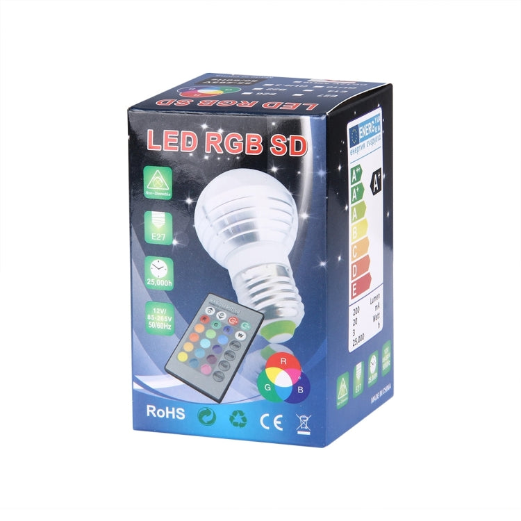 3W RGB LED Light Bulb , Q1 E27 300-350LM with Remote Control, AC 85-265V