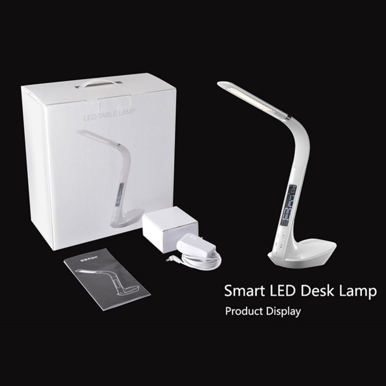 H1 10W 5-grade Brightness LED Desk Lamp , AC 100-240V 450 LM Touch Dimmer Flexible Rotating Shaft Lamp Arm with Calendar Display(White)