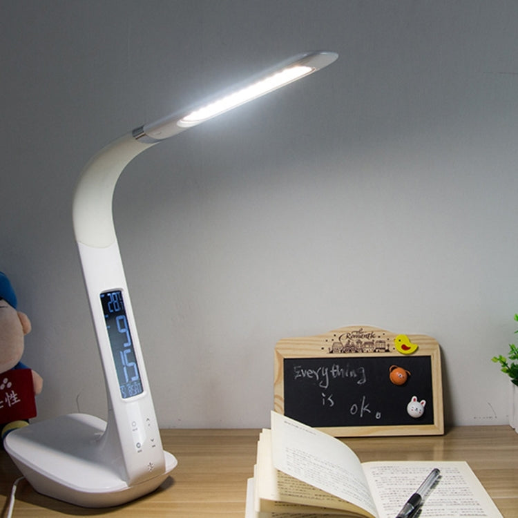 H1 10W 5-grade Brightness LED Desk Lamp , AC 100-240V 450 LM Touch Dimmer Flexible Rotating Shaft Lamp Arm with Calendar Display(White)