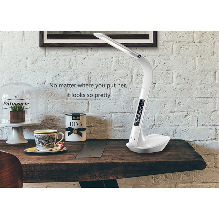 H1 10W 5-grade Brightness LED Desk Lamp , AC 100-240V 450 LM Touch Dimmer Flexible Rotating Shaft Lamp Arm with Calendar Display(White)