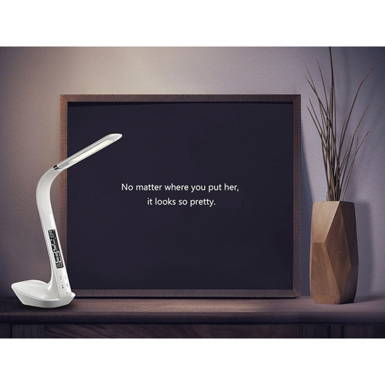 H1 10W 5-grade Brightness LED Desk Lamp , AC 100-240V 450 LM Touch Dimmer Flexible Rotating Shaft Lamp Arm with Calendar Display(White)