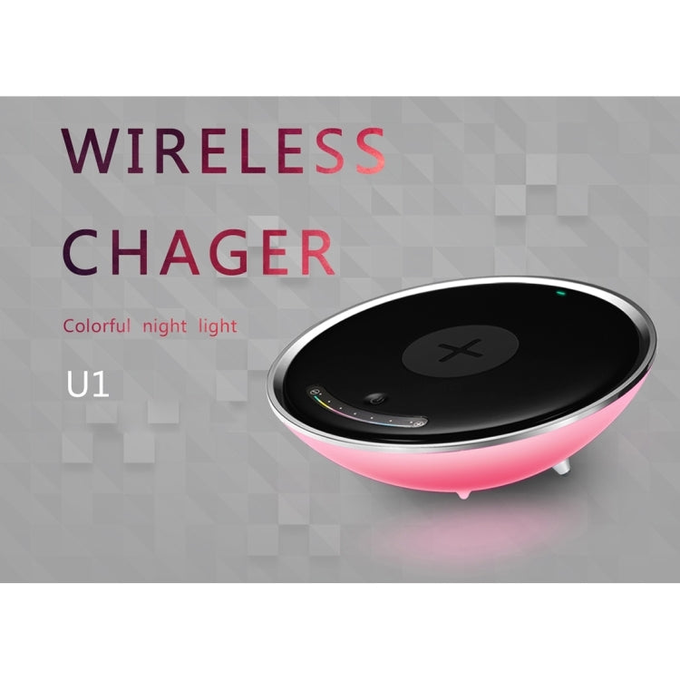 U1 QI Standard Wireless Charge Hemisphere Shaped Colorful Night Light , Multi-function Atmosphere Light for iPhone, Galaxy, Huawei, Xiaomi, LG, HTC and Other Smart Phones,  Used in Support QI Standard Phones, US/EU Plug(White)