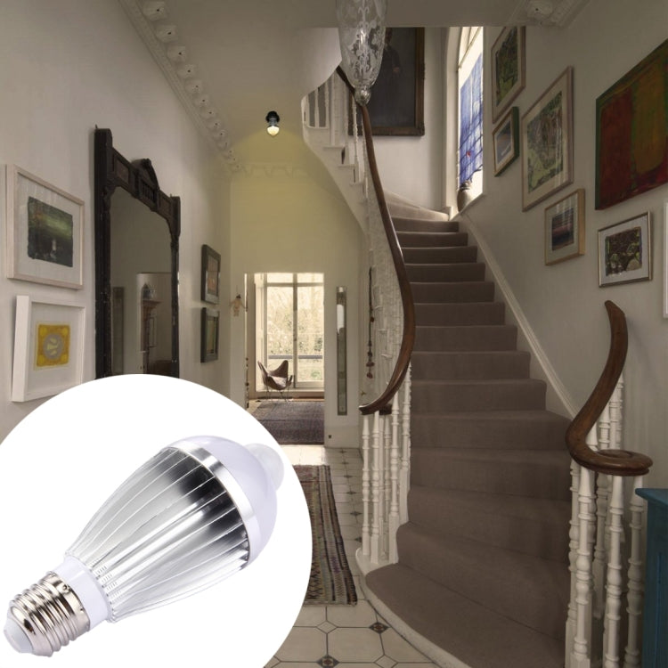 E27 7W Infrared Motion Sensor Warm White Light LED Light Bulb, , 14 LEDs SMD5730 630 LM Aluminum Shell, AC 85-265V