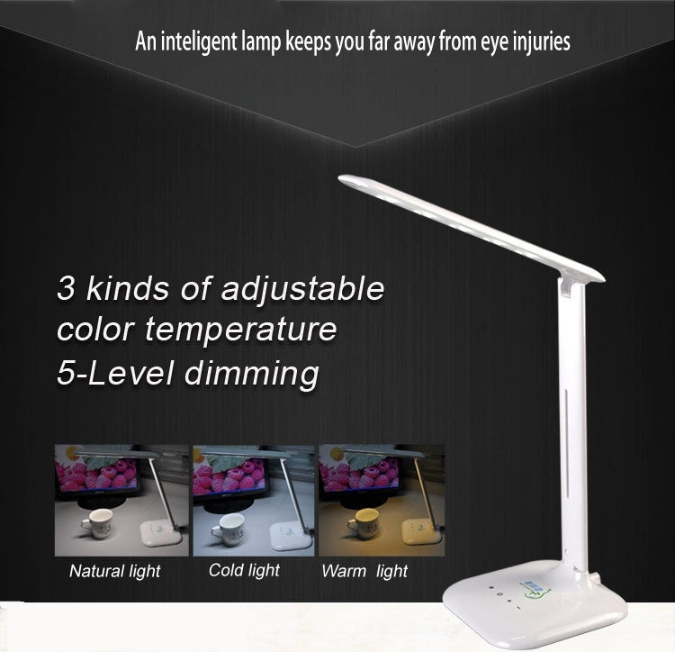T9 4W SMD 5050 5-grade Brightness Folding LED Desk Lamp, 14 LEDs Touch Dimmer Eye Protection, DC 5V(White)