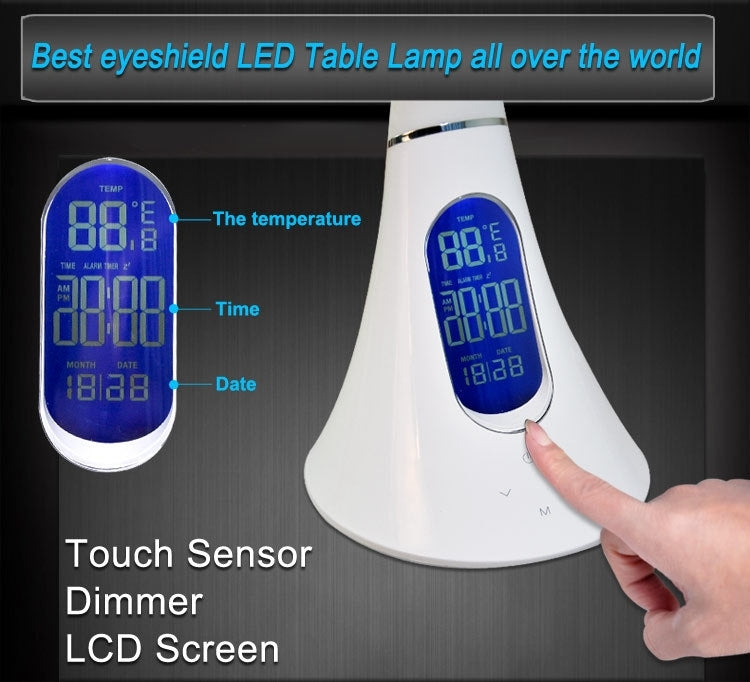 T31 7W SMD 2835 7-grade Brightness LED Desk Lamp , 33 LEDs Touch Dimmer Flexible Goose Neck Eye Protection Light with Calendar Temperature Time Date LCD Screen, DC 5V(White)