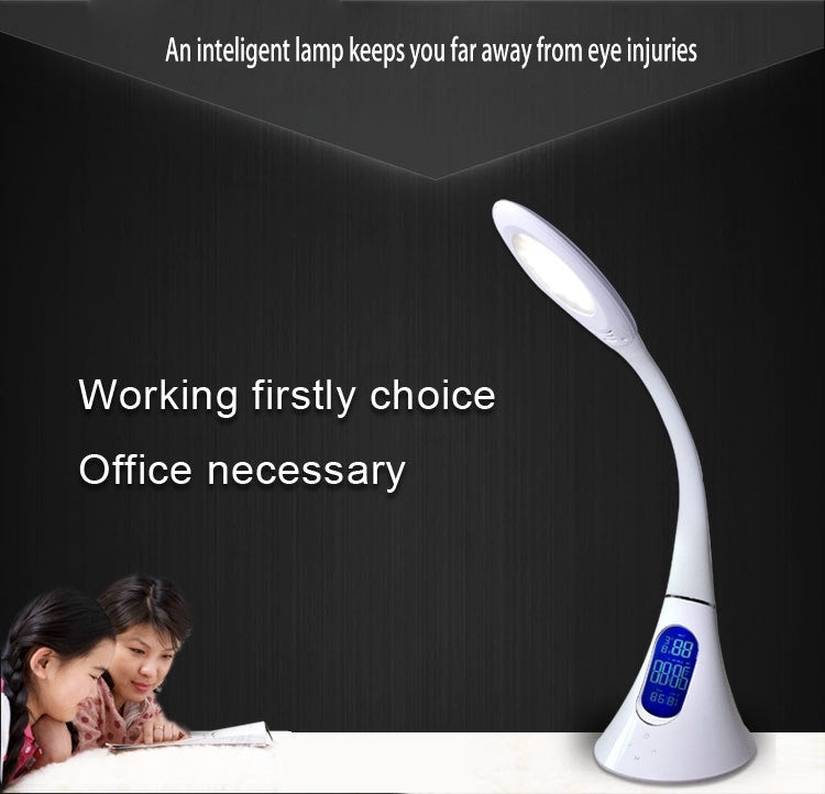 T31 7W SMD 2835 7-grade Brightness LED Desk Lamp , 33 LEDs Touch Dimmer Flexible Goose Neck Eye Protection Light with Calendar Temperature Time Date LCD Screen, DC 5V(White)