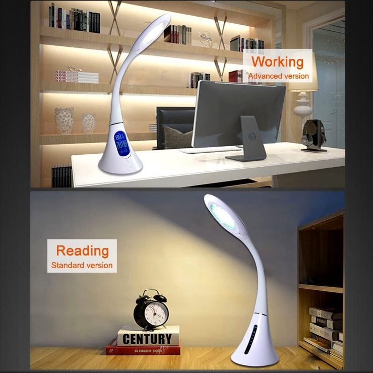 T31 7W SMD 2835 7-grade Brightness LED Desk Lamp , 33 LEDs Touch Dimmer Flexible Goose Neck Eye Protection Light with Calendar Temperature Time Date LCD Screen, DC 5V(White)