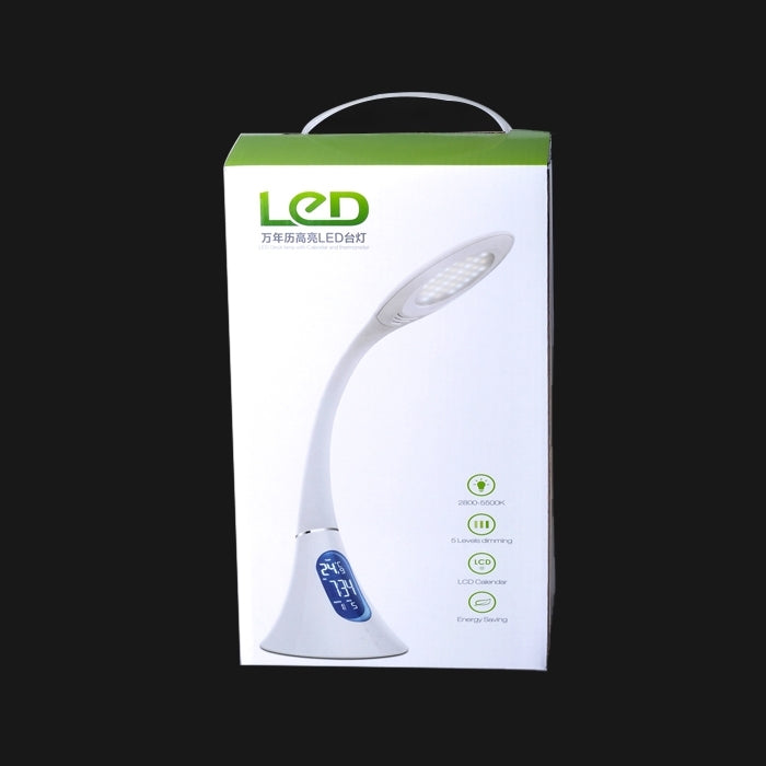 T31 7W SMD 2835 7-grade Brightness LED Desk Lamp , 33 LEDs Touch Dimmer Flexible Goose Neck Eye Protection Light with Calendar Temperature Time Date LCD Screen, DC 5V(White)
