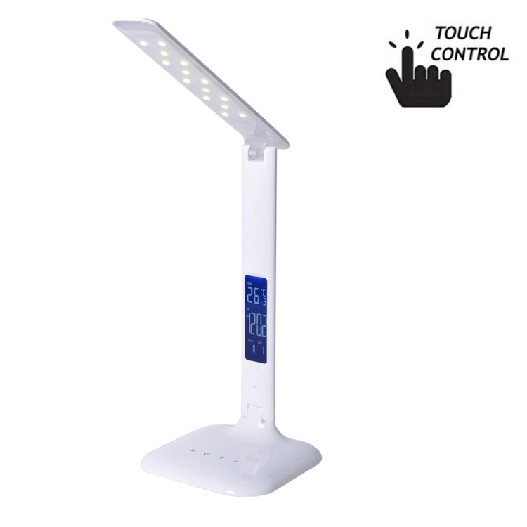 T32 4W SMD 5050 5-grade Brightness LED Desk Lamp, 14 LEDs Touch Dimmer Eye Protection Light with Calendar Temperature Time Date LCD Screen, DC 5V(White)