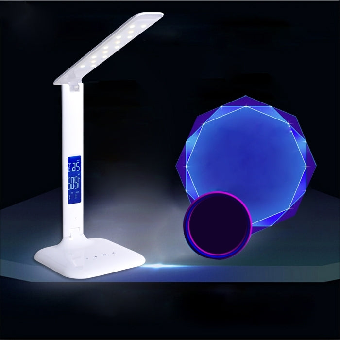 T32 4W SMD 5050 5-grade Brightness LED Desk Lamp, 14 LEDs Touch Dimmer Eye Protection Light with Calendar Temperature Time Date LCD Screen, DC 5V(White)