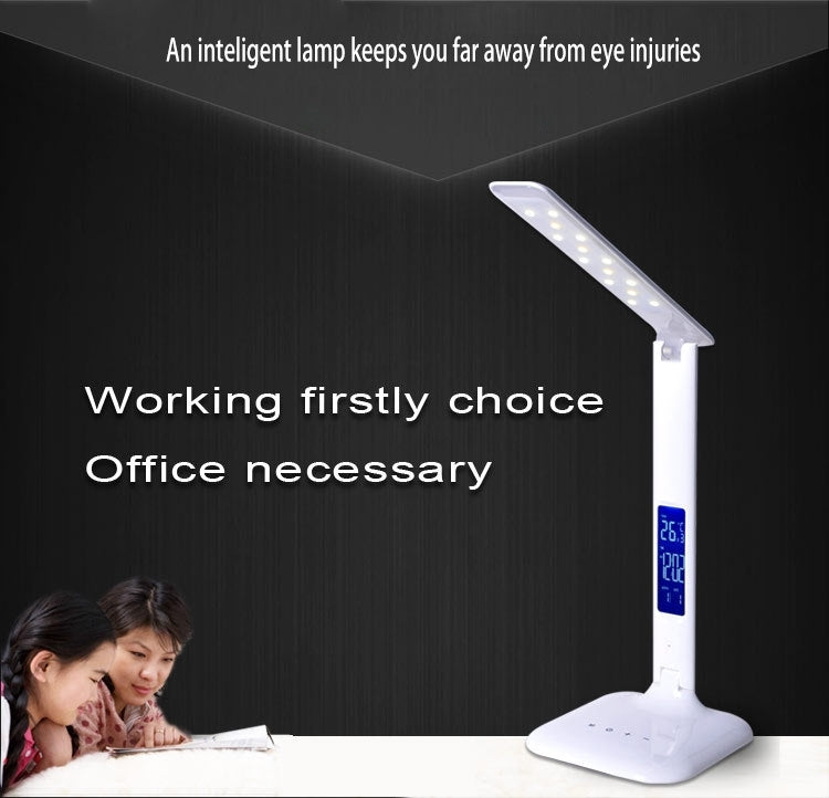 T32 4W SMD 5050 5-grade Brightness LED Desk Lamp, 14 LEDs Touch Dimmer Eye Protection Light with Calendar Temperature Time Date LCD Screen, DC 5V(White)