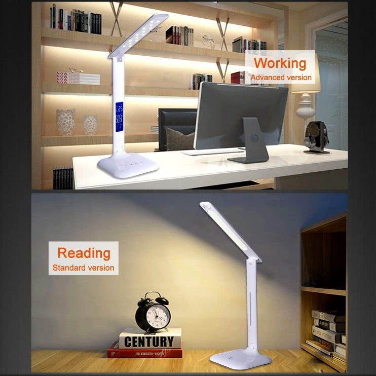 T32 4W SMD 5050 5-grade Brightness LED Desk Lamp, 14 LEDs Touch Dimmer Eye Protection Light with Calendar Temperature Time Date LCD Screen, DC 5V(White)
