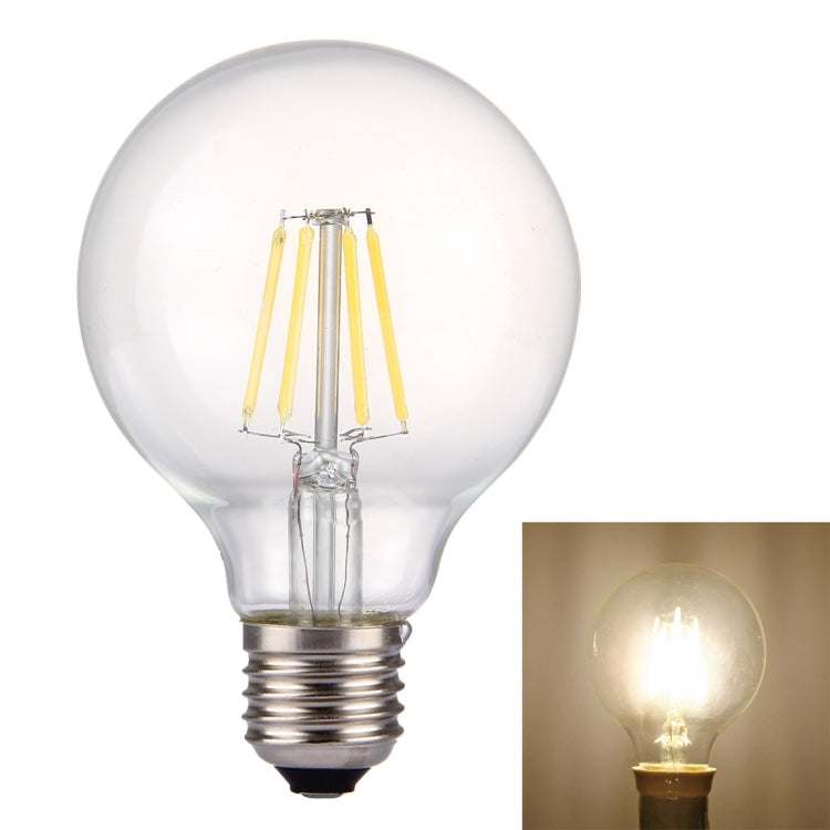 G80 E27 6W Transparent Retro Warm White LED Filament Light , 6 LEDs 480 LM 2700K Energy Saving Bulb, AC 85-265V