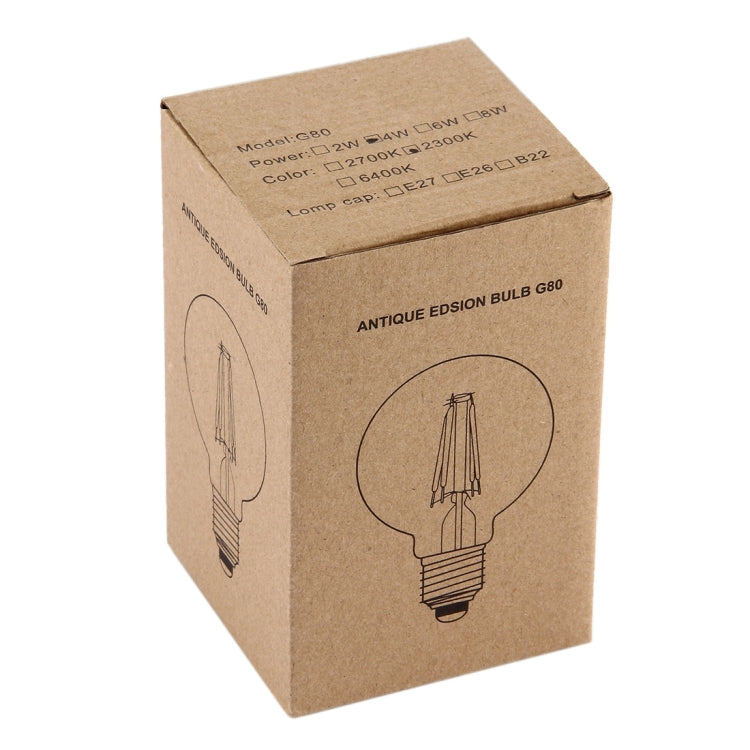 G80 E27 8W Transparent Retro Warm White LED Filament Light, 580 LM 2200K Energy Saving Bulb, AC 220V