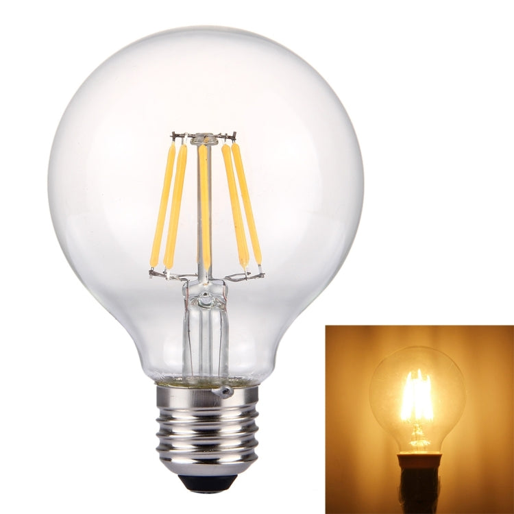 G80 E27 8W Transparent Retro Warm White LED Filament Light, 580 LM 2200K Energy Saving Bulb, AC 220V