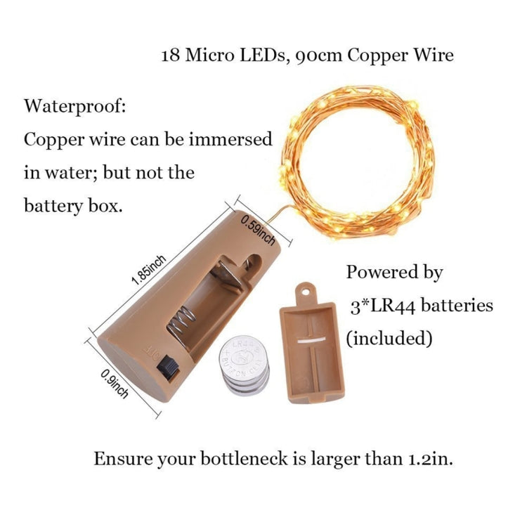 6 PCS Waterproof Warm White Light Wine Bottle Cork Copper Wire String Light , 18 LEDs Mini Starry Rope Fairy for Party / Holiday, Length: 90cm, DC 6V