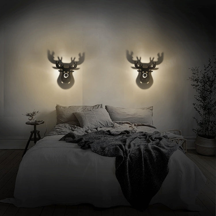 E14 5W Elk Shape Warm White LED Wall Light, Creative Simple Acrylic Shadow for Bedroom, Living Room, Diameter: 28cm, AC 110-220V(Black)
