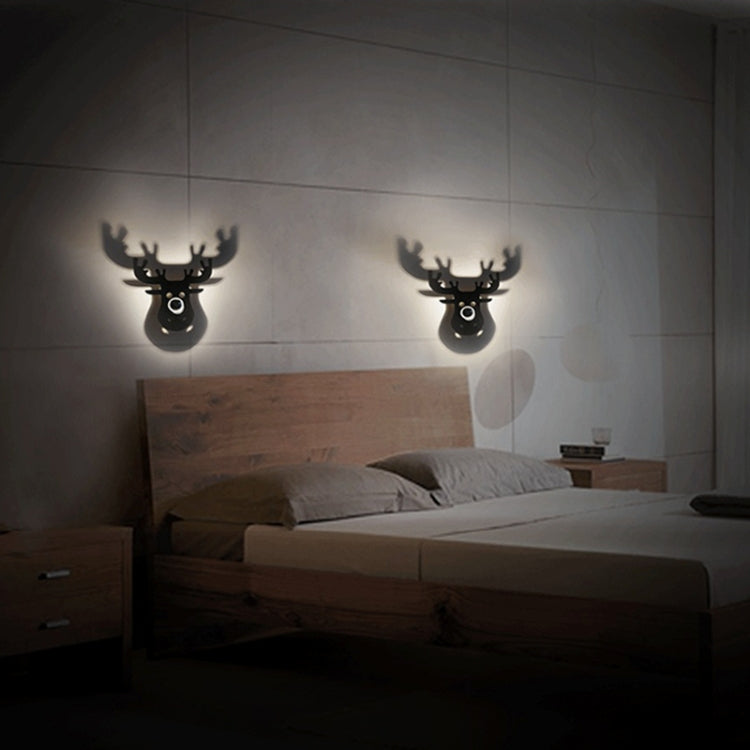 E14 5W Elk Shape Warm White LED Wall Light, Creative Simple Acrylic Shadow for Bedroom, Living Room, Diameter: 28cm, AC 110-220V(Black)