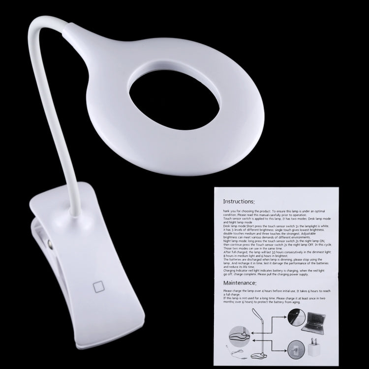 YOUSHIMEI YSM-A08 3W SMD 2835 3-grade Brightness LED Hose Desk Lamp , 16 LEDs 4000K Touch Dimmer USB Charging Eye Protection Light with Clip, Hose Length: 20cm, DC 5V