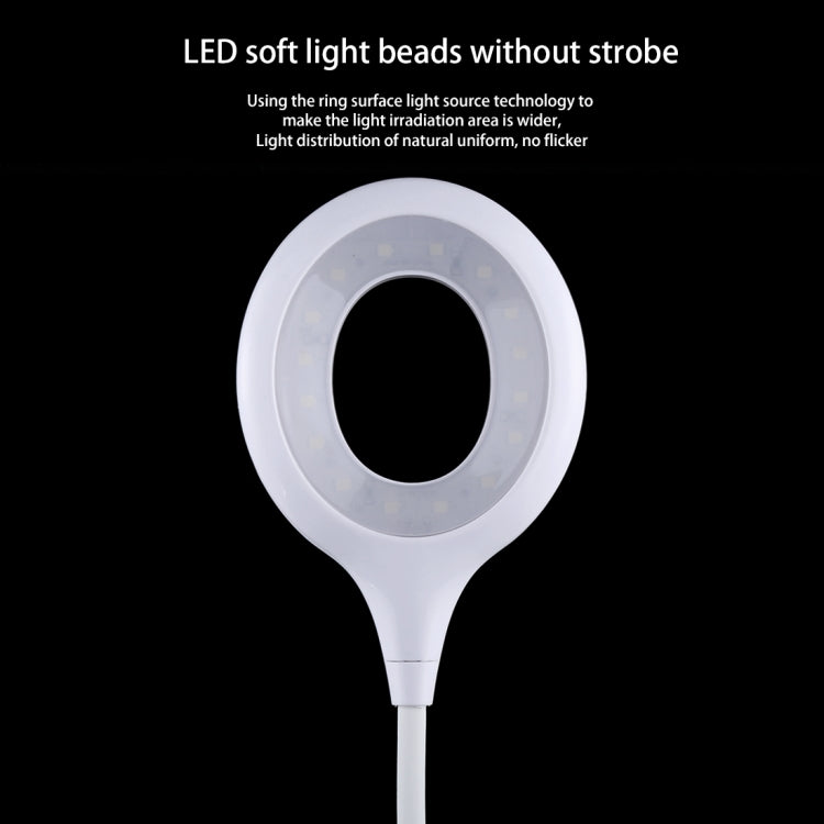 YOUSHIMEI YSM-A08 3W SMD 2835 3-grade Brightness LED Hose Desk Lamp , 16 LEDs 4000K Touch Dimmer USB Charging Eye Protection Light with Clip, Hose Length: 20cm, DC 5V