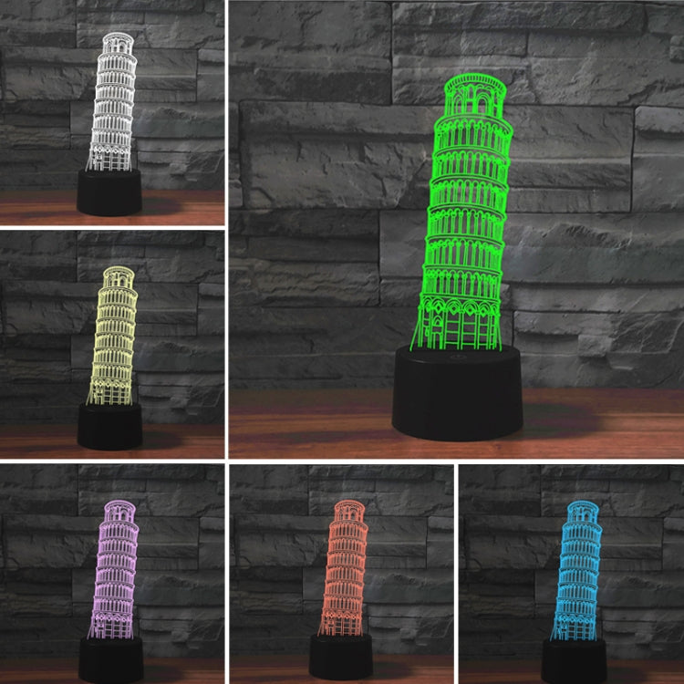 Paris Leaning Tower Shape 3D Colorful LED Vision Light Table Lamp, USB & Battery Version