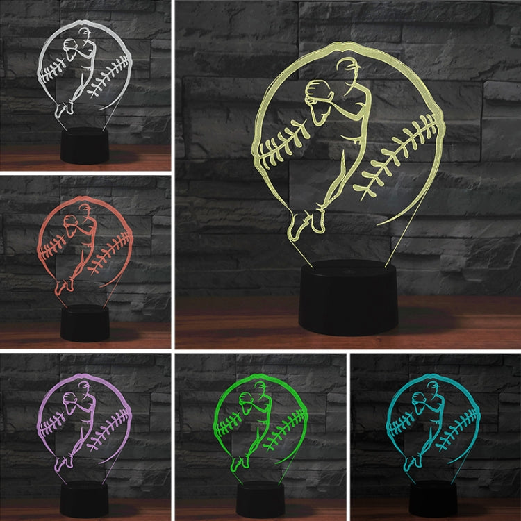 Baseball Sport Shape 3D Colorful LED Vision Light Table Lamp, Charging Touch Version