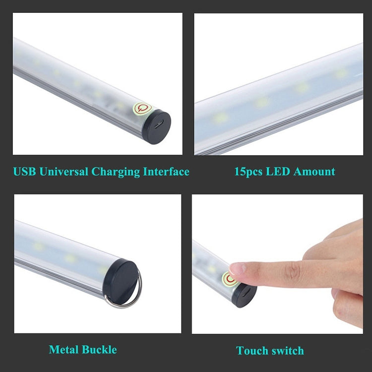 Touch Switch White Light LED Outdoor Camping Light, 15 LEDs USB Charging Emergency Light Night Light,  DC 5V(White Light)