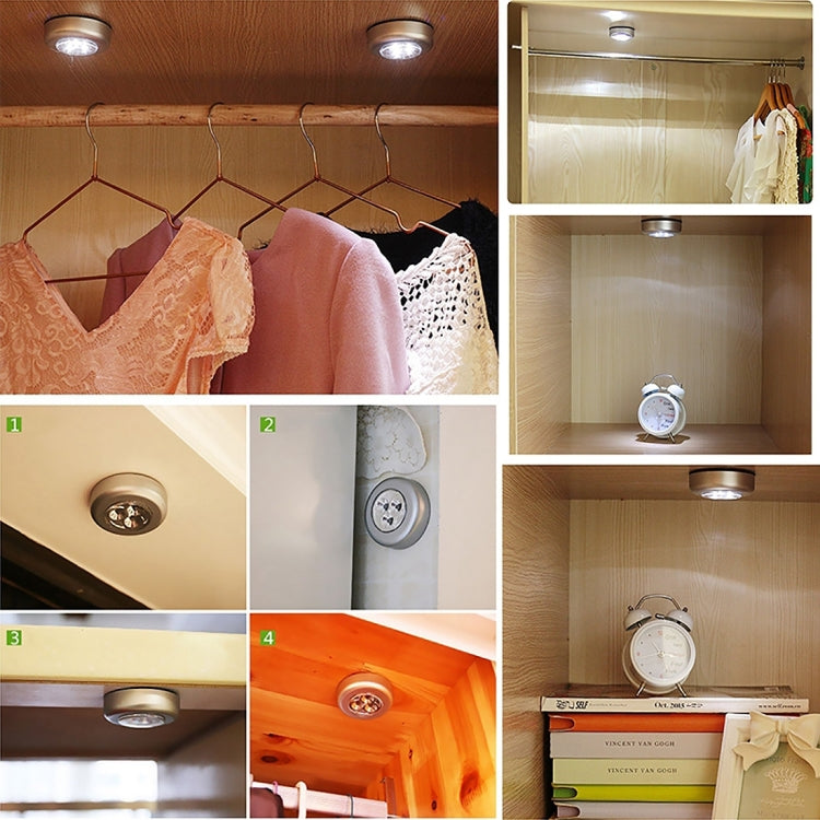 Round Shape White Light Patted LED Light, 3 LEDs Touch Car Ceiling Wall / Cabinet Light Night Light