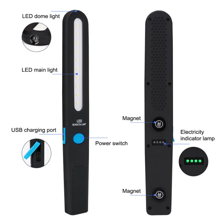 W555 10 SMD LEDs Portable USB Charging Magnet LED Working Lamp with Hook