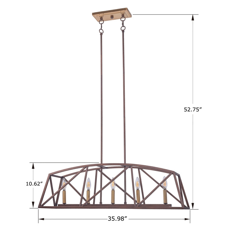 [US Warehouse] 5-Light Candle Style Iron Kitchen Linear Pendant Lamps and Lanterns without Bulb