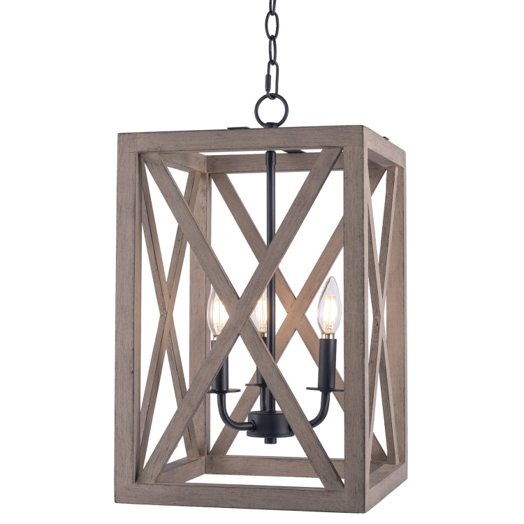[US Warehouse] 3-Light Candle Style Wooden Kitchen Rectangle Pendant Lamps and Lanterns without Bulb