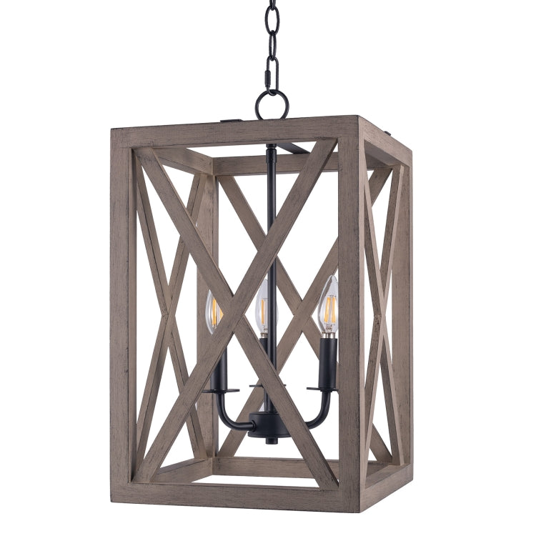 [US Warehouse] 3-Light Candle Style Wooden Kitchen Rectangle Pendant Lamps and Lanterns without Bulb
