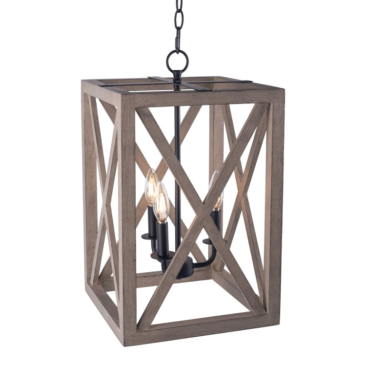 [US Warehouse] 3-Light Candle Style Wooden Kitchen Rectangle Pendant Lamps and Lanterns without Bulb
