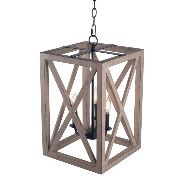 [US Warehouse] 3-Light Candle Style Wooden Kitchen Rectangle Pendant Lamps and Lanterns without Bulb