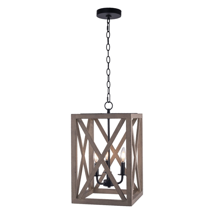 [US Warehouse] 3-Light Candle Style Wooden Kitchen Rectangle Pendant Lamps and Lanterns without Bulb