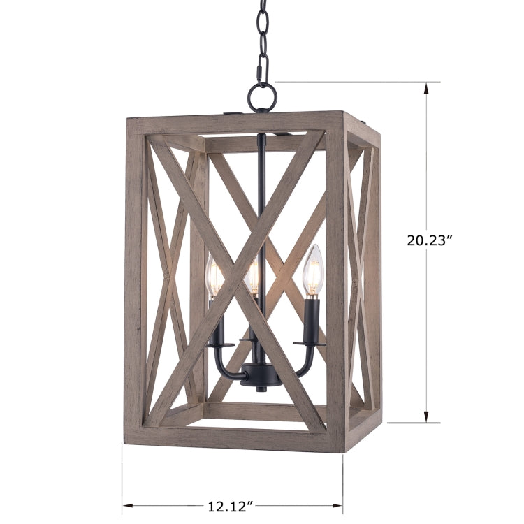 [US Warehouse] 3-Light Candle Style Wooden Kitchen Rectangle Pendant Lamps and Lanterns without Bulb