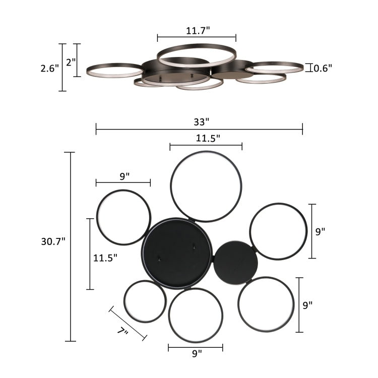 [US Warehouse] Warm White LED Circular Line Chandelier Height Adjustable Ceiling Hanging Lamp, Size: 33 x 30.7 x 2.6 inch