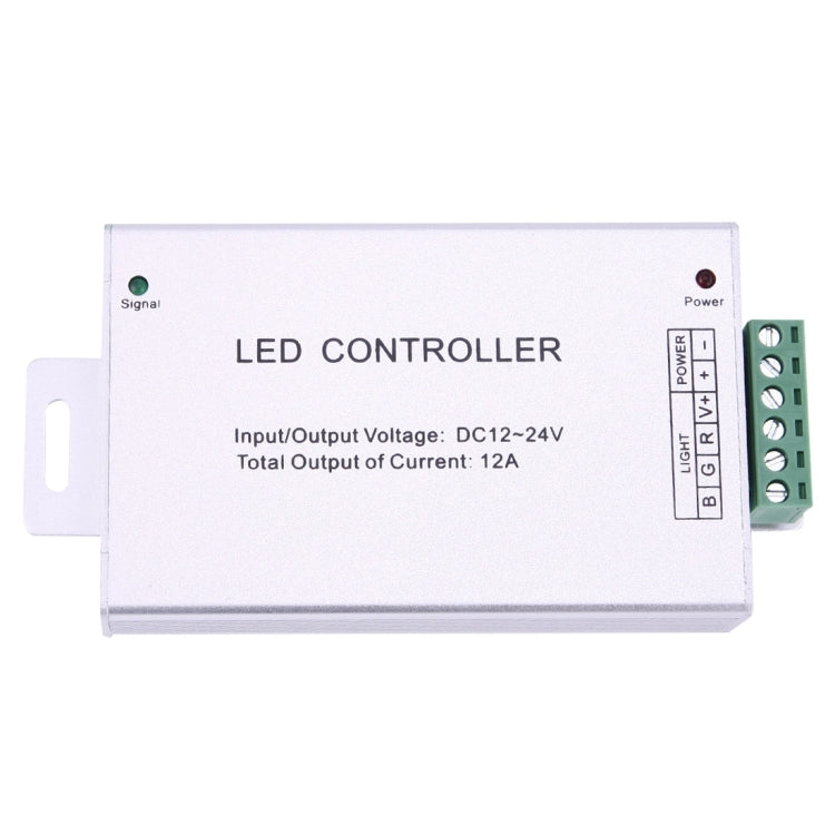 Three Channels IR LED Aluminum Casing Remote Controller with IR Remote Control, DC 12-24V, 3 x 4A (Max)