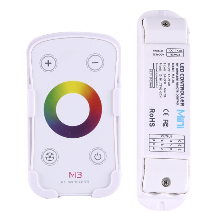 Mini-3 RF RGB LED Controller with 4 Keys RF Full Touch Remote Control, DC 12-24V