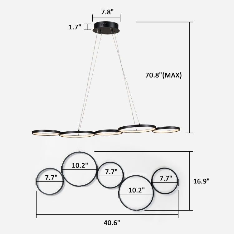 [US Warehouse] Warm White LED Circular Line Chandelier Height Adjustable Ceiling Hanging Lamp, Size: 40.6 x 16.9 inch