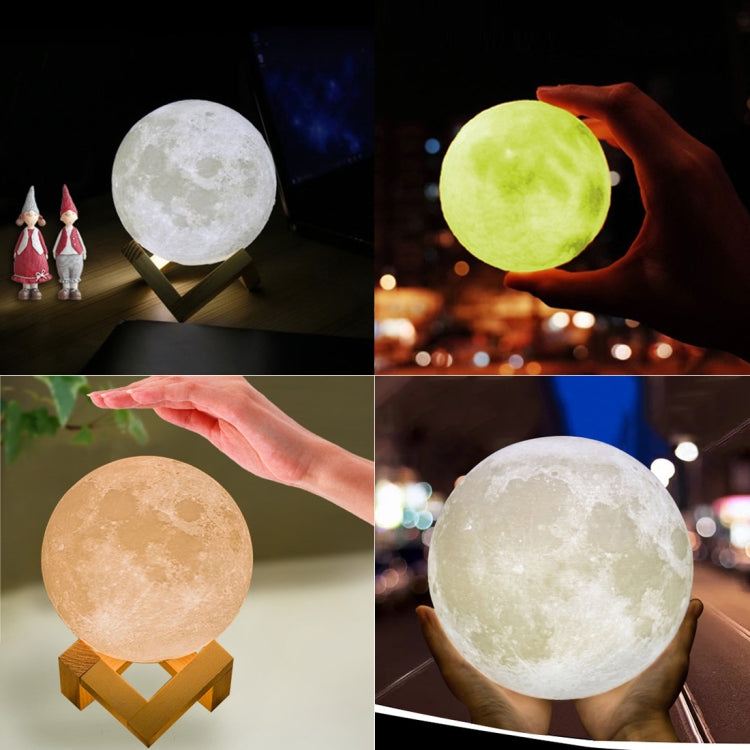 8cm Touch Control 3D Print Moon Lamp , USB Charging 16-color Changing LED Energy-saving Night Light with Wooden Holder Base & Remote Control