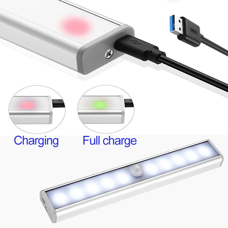 1.8W 10 LEDs Warm White Light Wide Screen Intelligent Human Body Sensor Light LED Corridor Cabinet Light, USB Charging Version