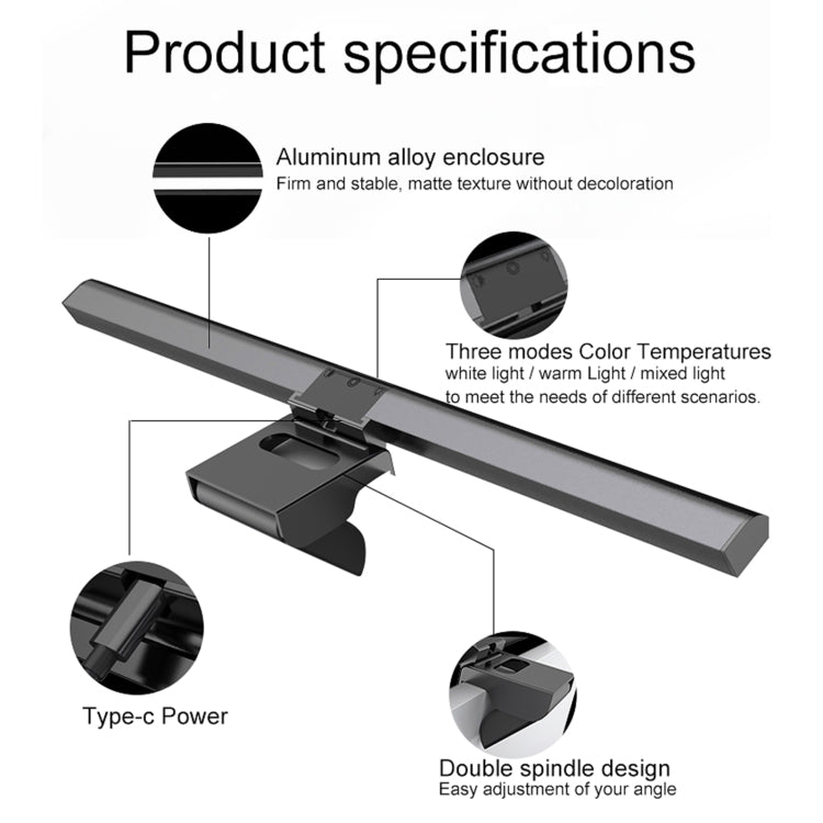 Computer Monitor Light Bar USB Stepless Dimming Screen Hanging Light, Size: 44.6x8.4x4cm