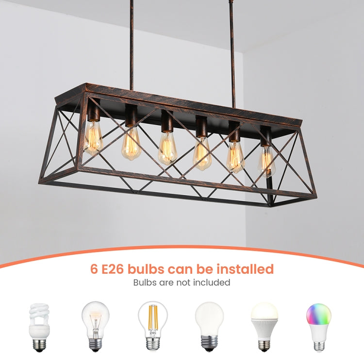 [US Warehouse] 6 Lights Geometric Metal Grame Linear Chandelier Fixture without Bulb