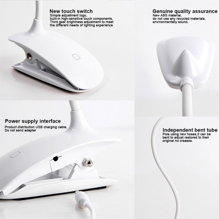 YouOKLight Fexible  Reading Light Cilp Desk Lamp, USB Rechargeable, 18 SMD-3528 LED, Touch Sensor LED, White Light