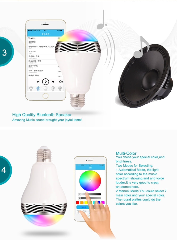 E27 RGB LED Bluetooth Speaker Light / Energy Saving Lamps, Supports APP, AC 100-240V