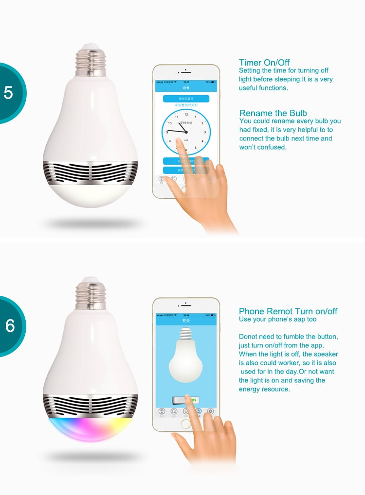 E27 RGB LED Bluetooth Speaker Light / Energy Saving Lamps, Supports APP, AC 100-240V