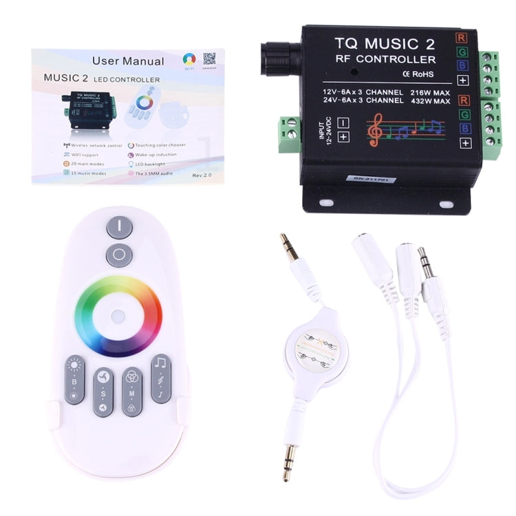 SX-MUSIC 2 Sensitivety Backlight RF Remote RGB 15 Music Modes LED Light Strip Controller with Wall Mount, Support WiFi, Touching Color, 3.5mm Audio, Wake-up Induction