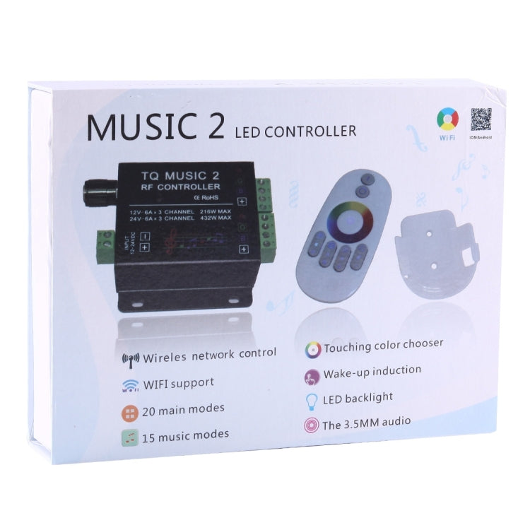 SX-MUSIC 2 Sensitivety Backlight RF Remote RGB 15 Music Modes LED Light Strip Controller with Wall Mount, Support WiFi, Touching Color, 3.5mm Audio, Wake-up Induction